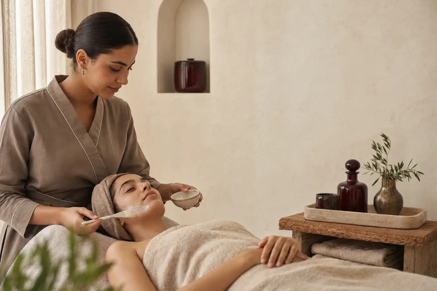 أخصائية تجميل تقدّم عناية بالوجه